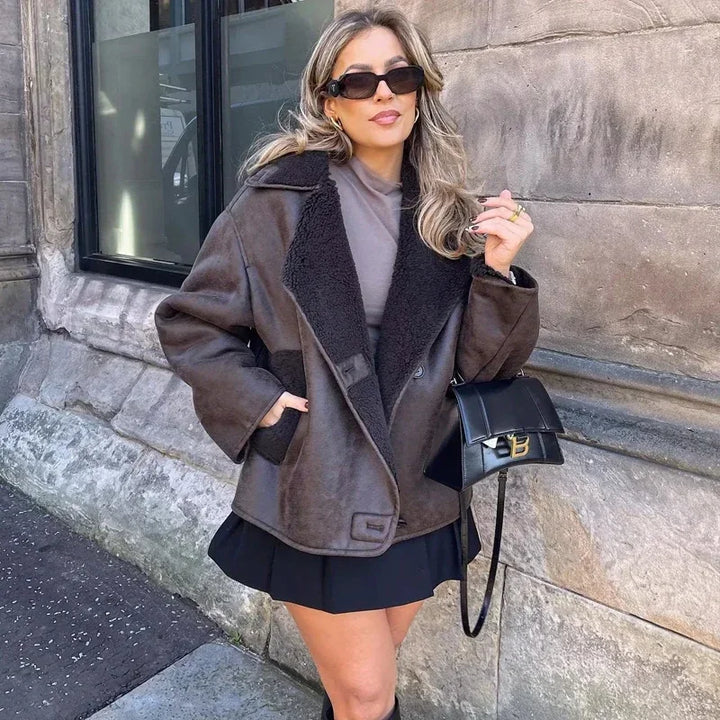Veste en peluche synthétique pour femme, mélange de laine, manteau chaud, optique, automne, hiver, combinaison, demi-saison, 2024