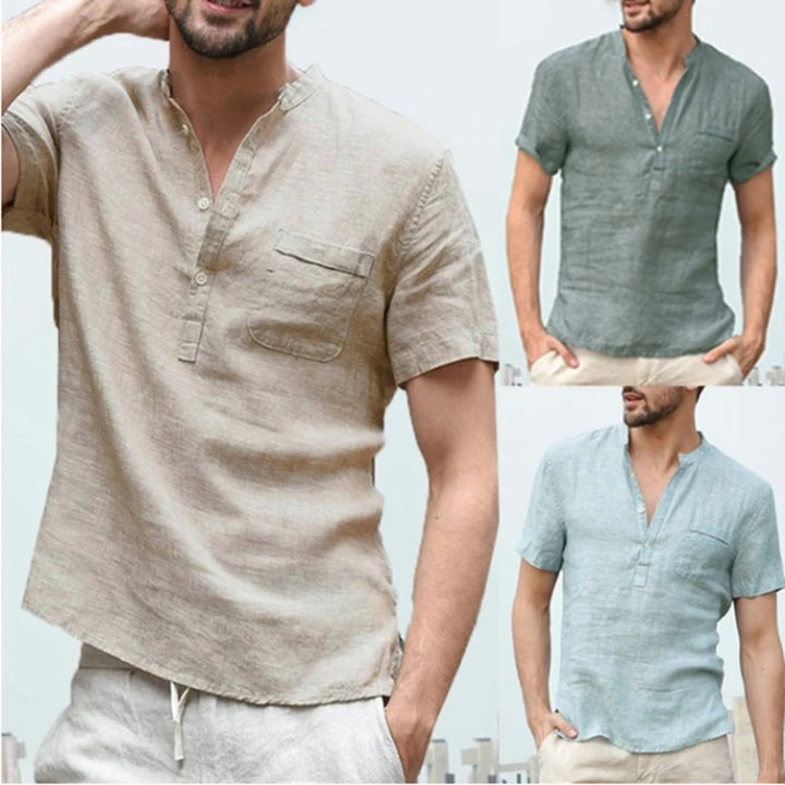 Mode Lumiére™ Chemise Henley Homme en coton et lin