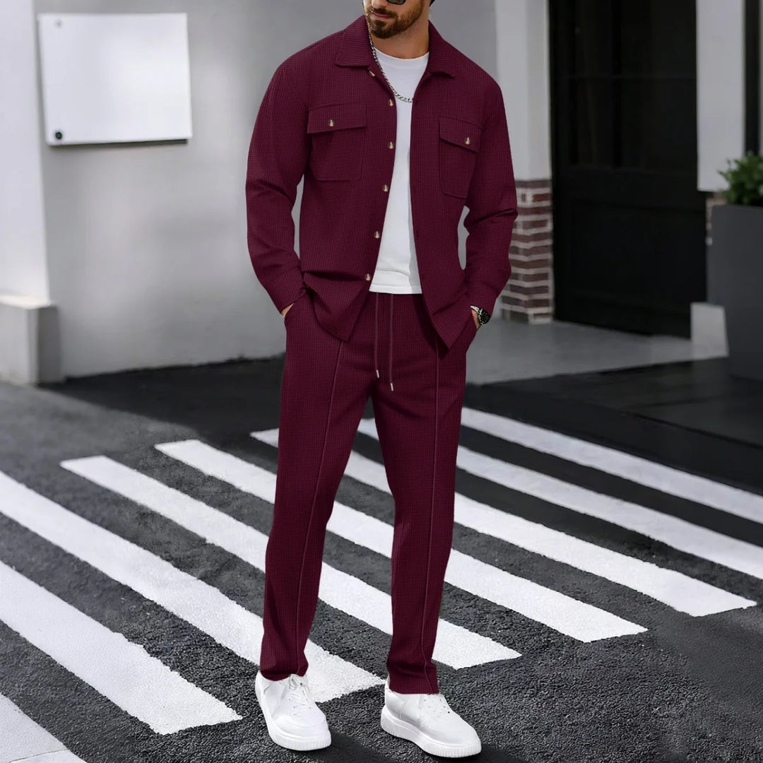 Costume décontracté pour hommes, Style de rue, couleur unie, ample, rembourré, manches longues, ensemble deux pièces, vêtements d'extérieur à la mode, printemps automne