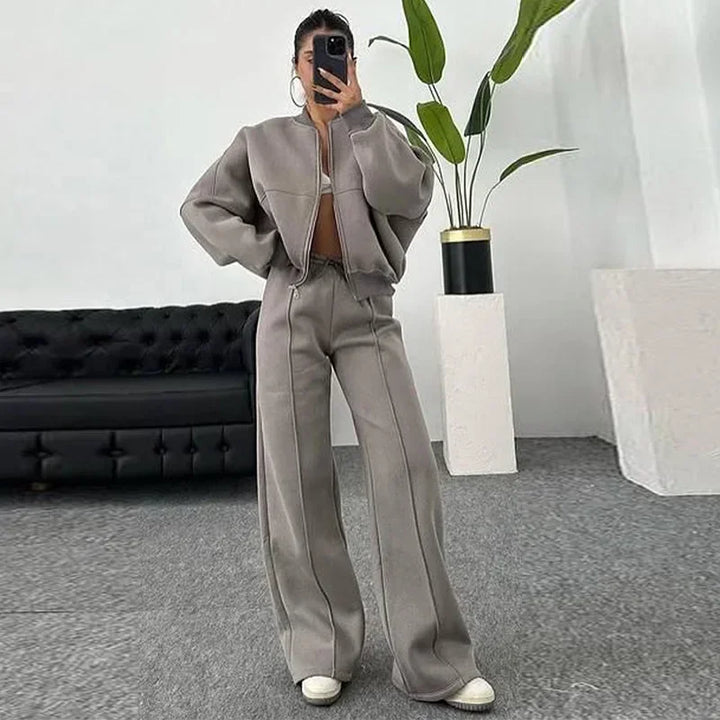 Ensemble sweat-shirt et pantalon pour femmes, décontracté, fermeture éclair, col rond, ample, à lacets, taille élastique, costumes, vêtements d'extérieur solides, printemps-automne