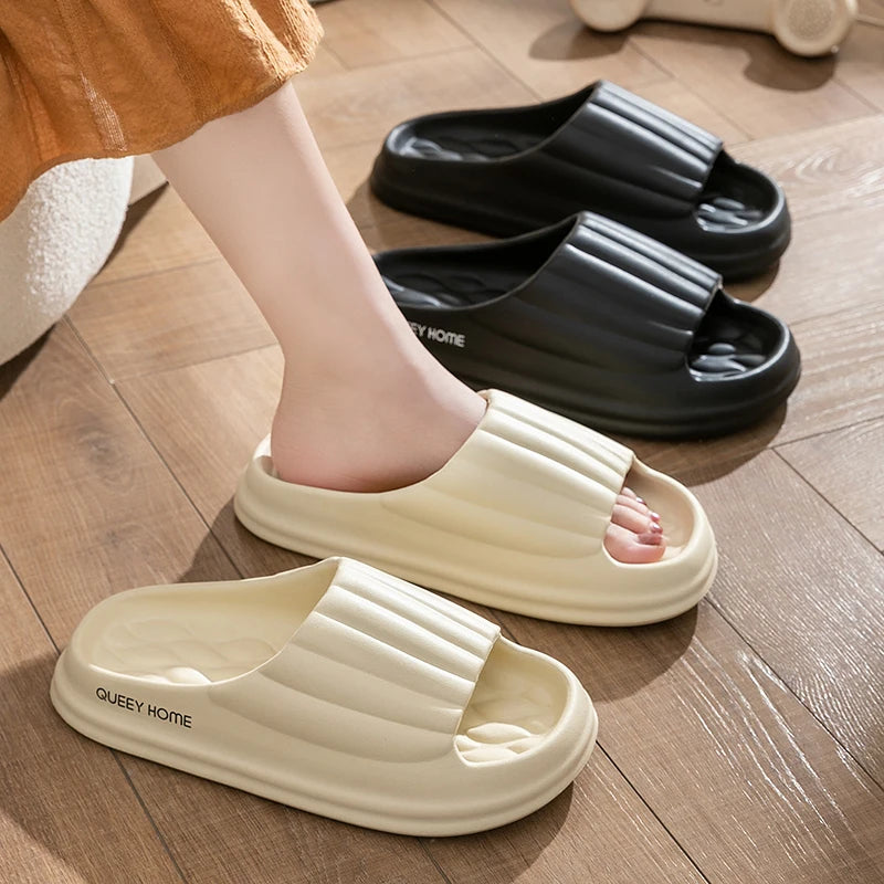 Pantoufles de maison à semelle épaisse pour femmes, sandales d'extérieur confortables, cou-de-pied large, antidérapantes, légères, silencieuses, pour l'intérieur
