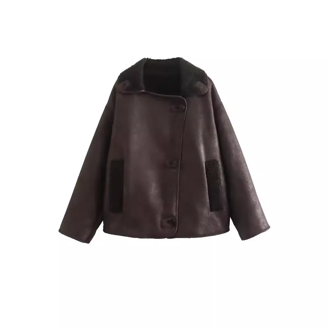Veste en peluche synthétique pour femme, mélange de laine, manteau chaud, optique, automne, hiver, combinaison, demi-saison, 2024