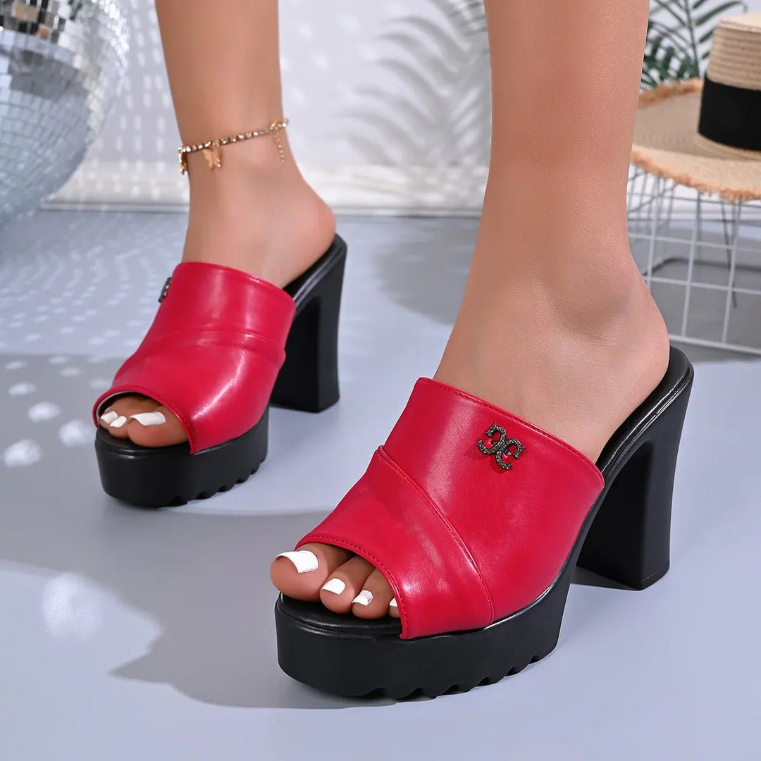 Sandales à Talons Hauts Décontractées pour Femmes Vêtements d'Extérieur 2026 Nouvelle Tendance Sandales à Boucle Sandales à Talons Épais Femmes Été PU Caoutchouc