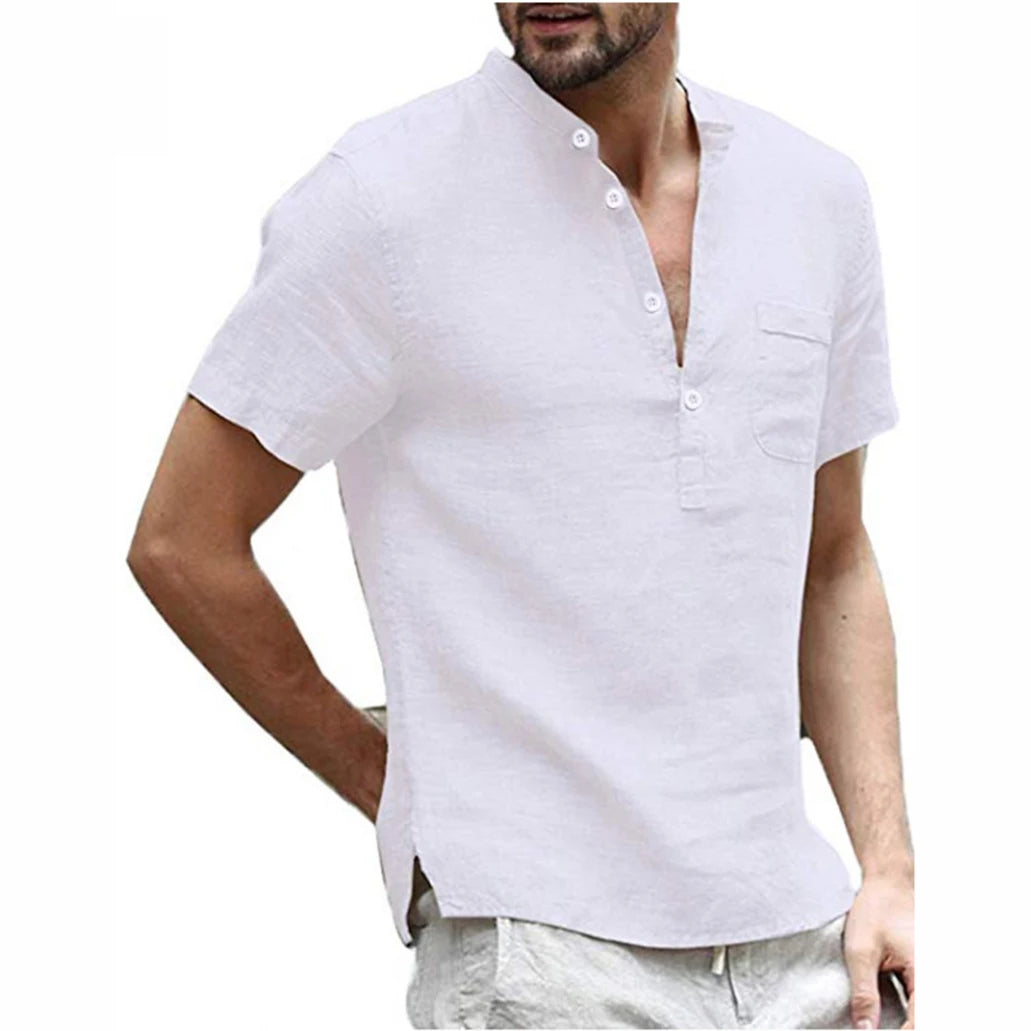 Mode Lumiére™ Chemise Henley Homme en coton et lin