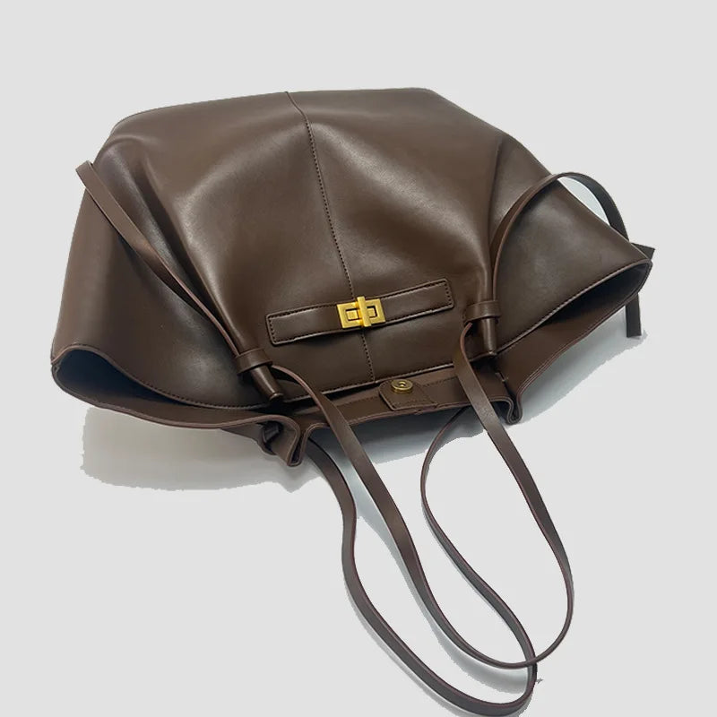 Sacs à main trapèze de grande capacité pour femmes, sacs à bandoulière de styliste avec serrure en métal, grand fourre-tout en cuir Pu de haute qualité pour les déplacements