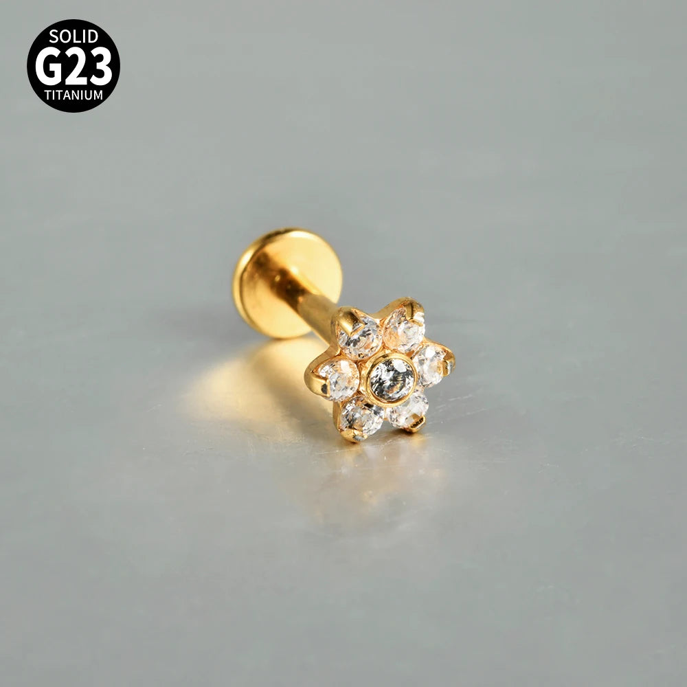 Boucle d'oreille Piercing Fleur en Titane G23 – Brillance Délicate et Confort
