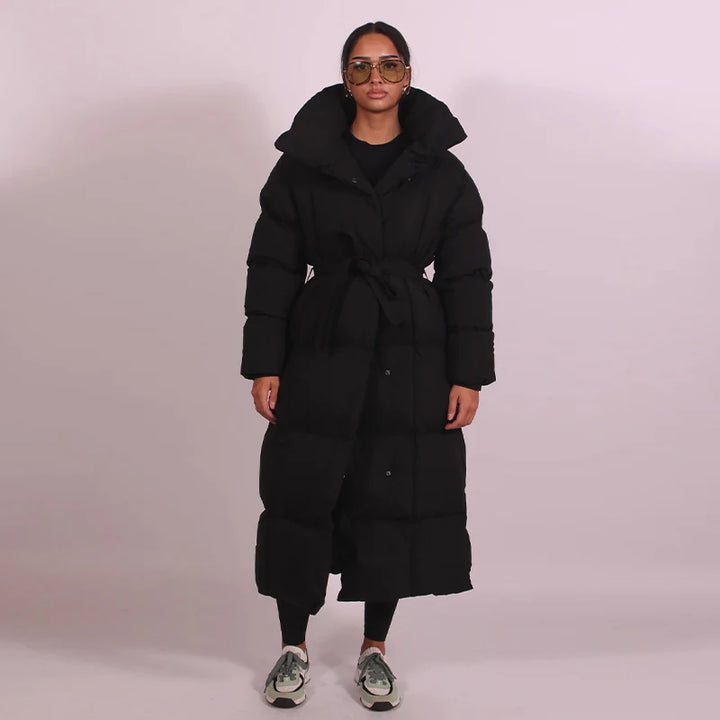 Chaud femmes gonflé matelassé à capuche Long coton manteau ample solide col montant à lacets fermeture éclair pardessus 2025 hiver dame vêtements d'extérieur