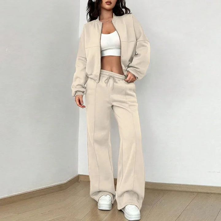 Ensemble sweat-shirt et pantalon pour femmes, décontracté, fermeture éclair, col rond, ample, à lacets, taille élastique, costumes, vêtements d'extérieur solides, printemps-automne