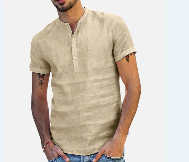 Mode Lumiére™ Chemise Henley Homme en coton et lin