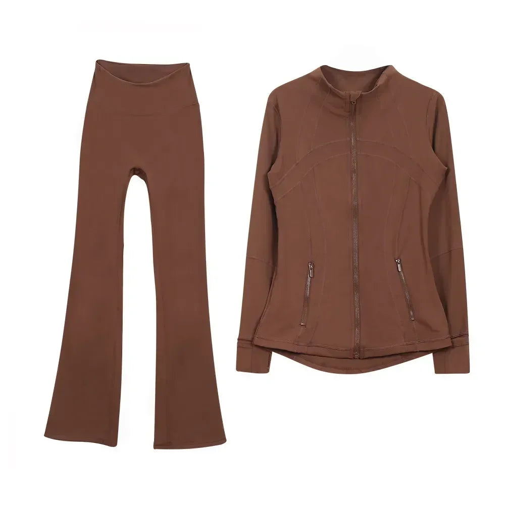 2025 L310 Tenue de yoga pour femme deux pièces pantalons longs évasés costumes