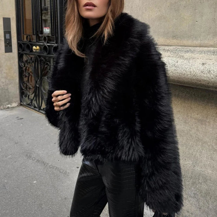 Neo Mint Street Fashion – manteau en fausse fourrure de renard pour femme, veste courte noire, Vintage, Chic, hiver 2024