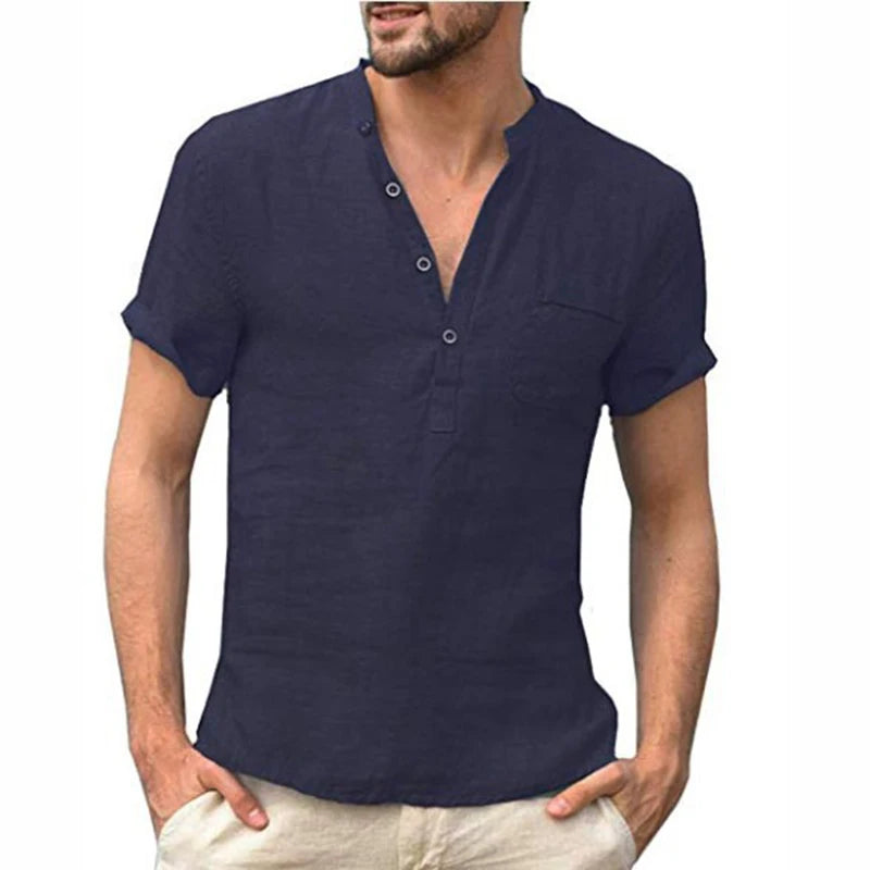 Mode Lumiére™ Chemise Henley Homme en coton et lin