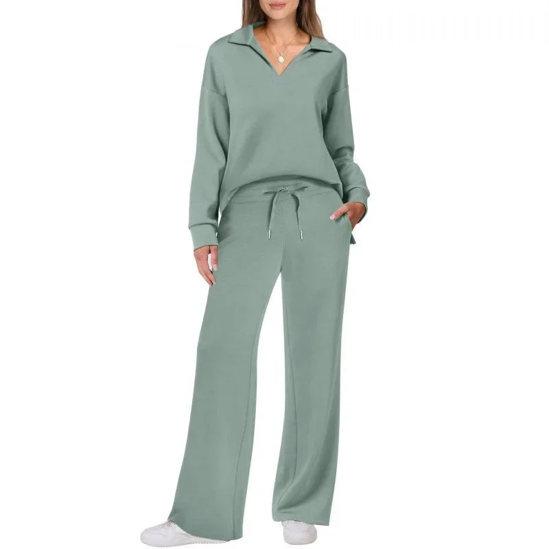 Ensemble pantalon de trajet en Fiber de Polyester pour femmes, décontracté, à la mode, manches longues, cordon de serrage, couleur unie, nouveau Style, printemps automne