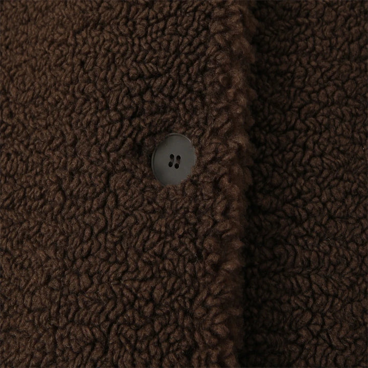 Manteau ours en peluche marron pour femme – Manteau long à revers en peau de mouton, pardessus en fausse fourrure boutonné sur le devant pour la chaleur de l'hiver