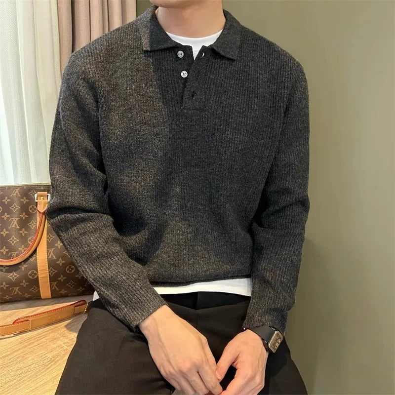 Hommes pull Polo mâle pull pull solide épaissir automne hiver grande taille 3XL 4XL corée japon mode vêtements hommes tricots