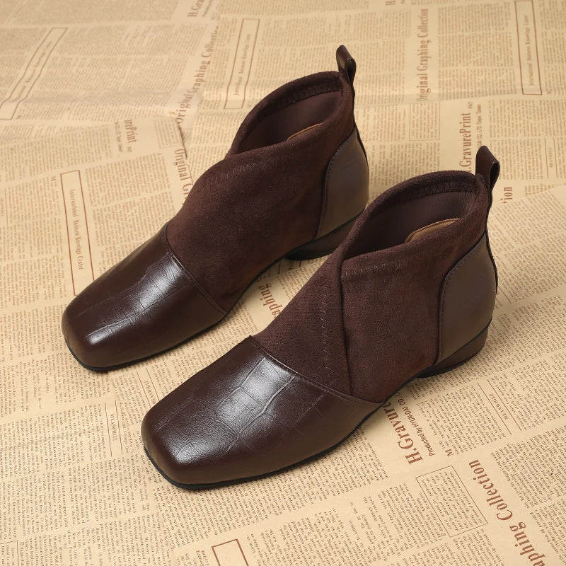 Bottines rétro à bout carré pour femmes, bottes confortables et polyvalentes à talons bas pour les déplacements, nouvelle collection automne hiver 2025