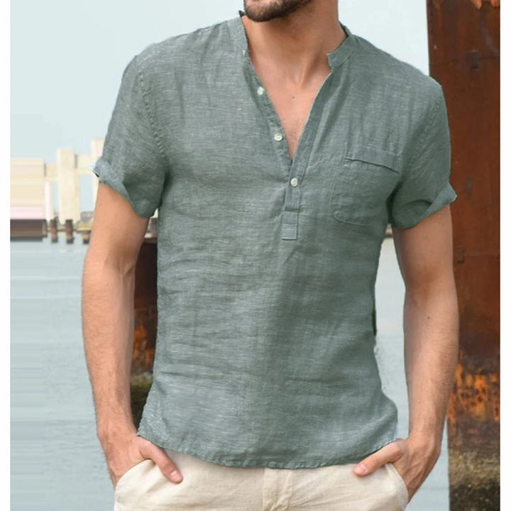 Mode Lumiére™ Chemise Henley Homme en coton et lin