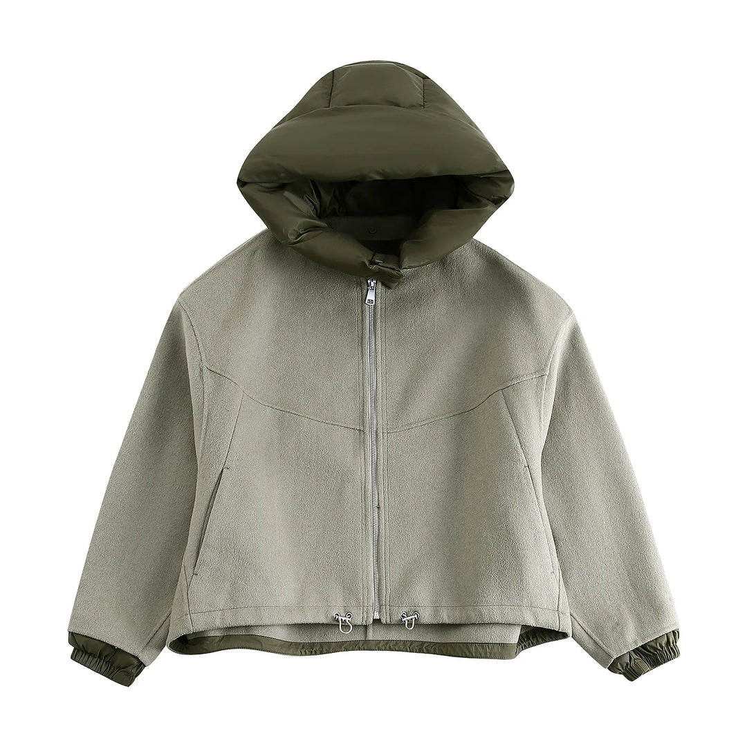 Veste à Capuche à Manches sulfpour Femme, Patchwork, Fermeture Éclair, Chaud, Décontracté, Chic, Rue, Automne, Hiver, 2024