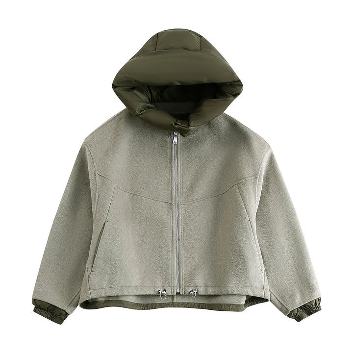 Veste à Capuche à Manches sulfpour Femme, Patchwork, Fermeture Éclair, Chaud, Décontracté, Chic, Rue, Automne, Hiver, 2024