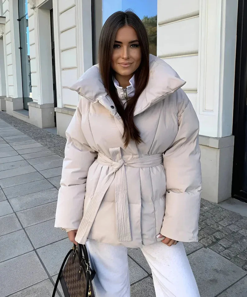 Vestes en coton à la mode pour femmes, manteaux élégants à col montant et manches longues à lacets, vêtements d'extérieur chauds et chics pour dames, nouvelle collection hiver 2026