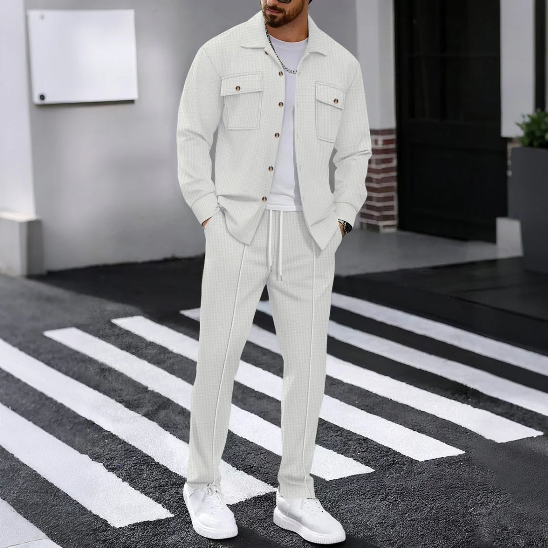 Costume décontracté pour hommes, Style de rue, couleur unie, ample, rembourré, manches longues, ensemble deux pièces, vêtements d'extérieur à la mode, printemps automne