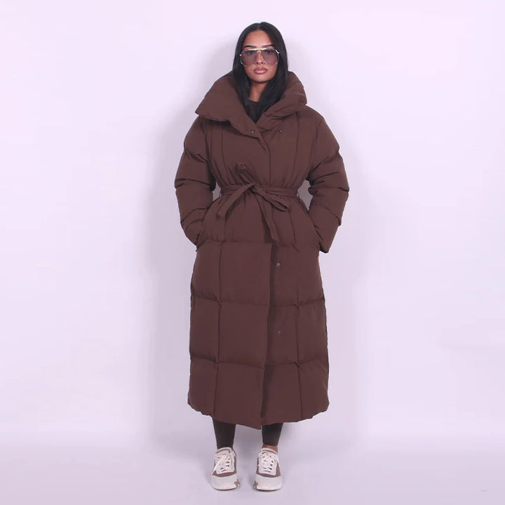 Chaud femmes gonflé matelassé à capuche Long coton manteau ample solide col montant à lacets fermeture éclair pardessus 2025 hiver dame vêtements d'extérieur