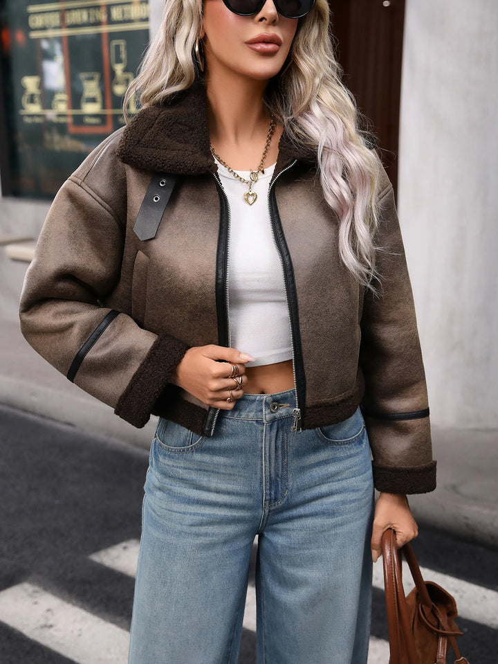 Veste de moteur Sherpa en simili cuir pour femme, manteau court d'aviateur bombardier