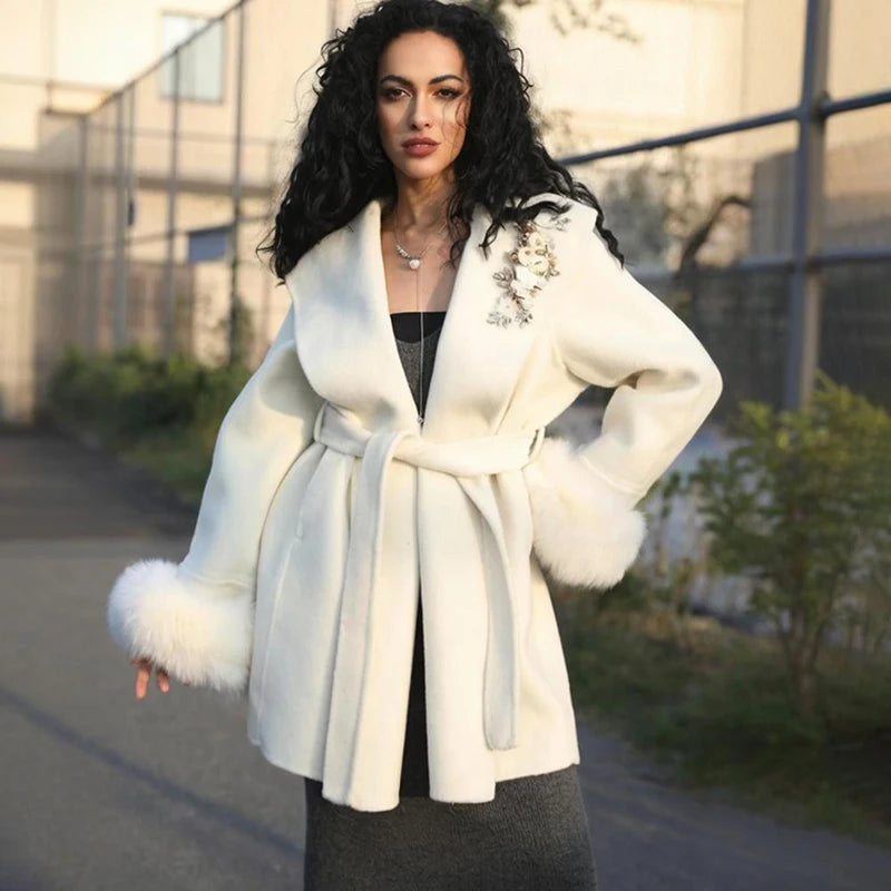 TARUXY fourrure de renard laine manteaux femmes manteau court bureau dame amovible élégant Double face laine pardessus 2025 nouvelle veste Cardigan