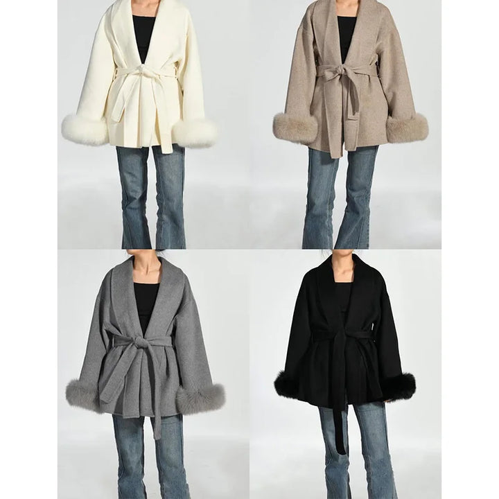 TARUXY fourrure de renard laine manteaux femmes manteau court bureau dame amovible élégant Double face laine pardessus 2025 nouvelle veste Cardigan