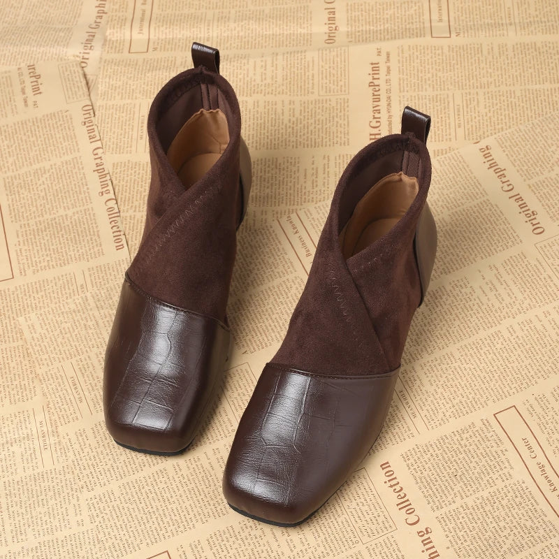 Bottines rétro à bout carré pour femmes, bottes confortables et polyvalentes à talons bas pour les déplacements, nouvelle collection automne hiver 2025
