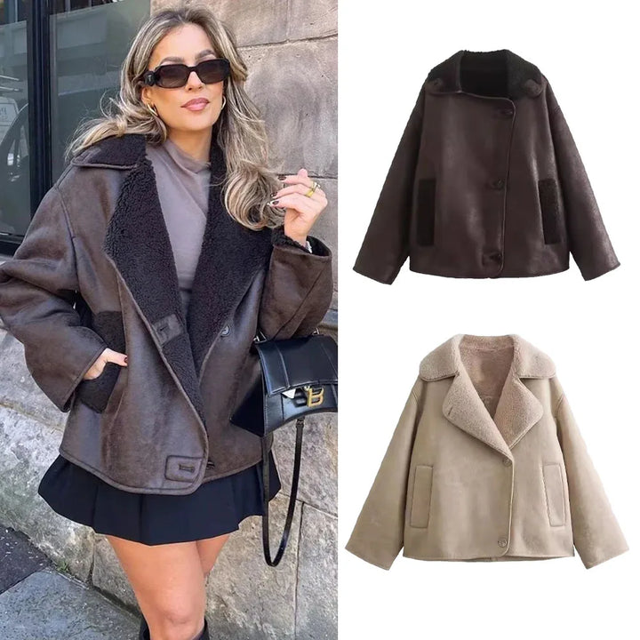 Veste en peluche synthétique pour femme, mélange de laine, manteau chaud, optique, automne, hiver, combinaison, demi-saison, 2024