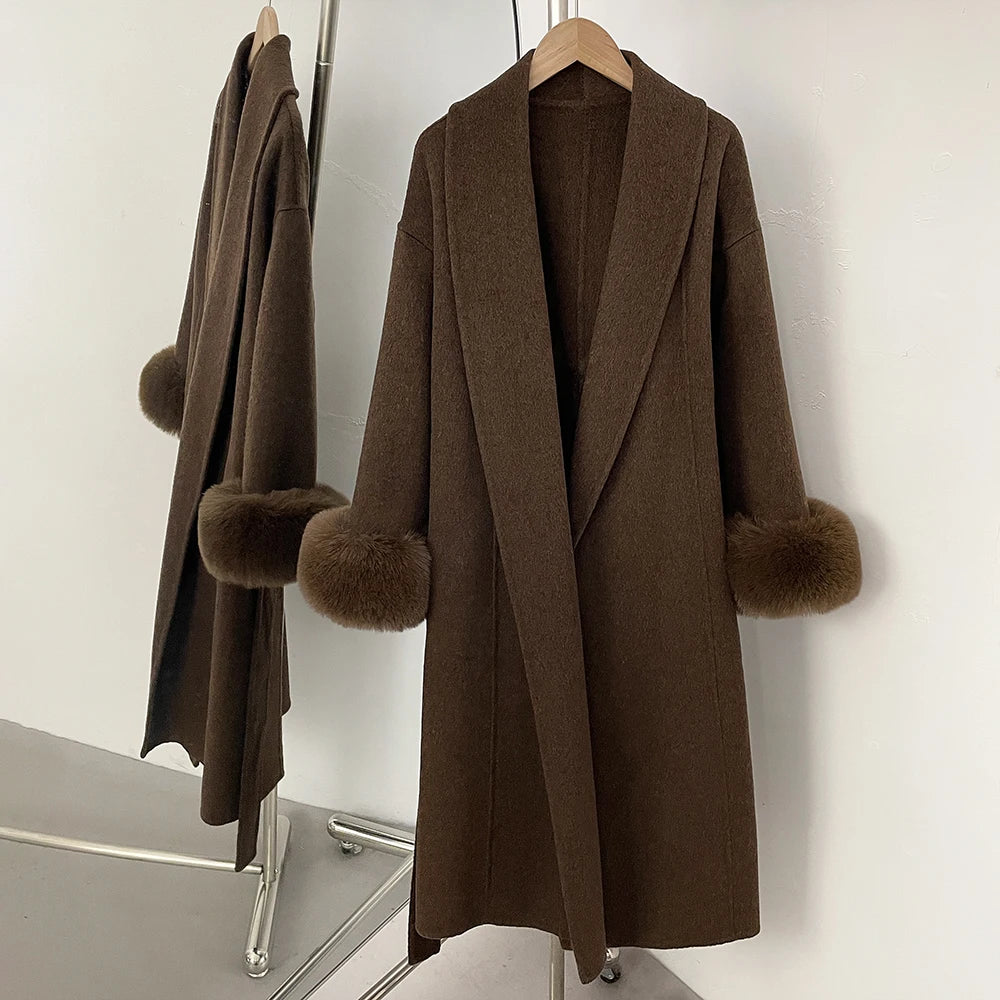 OFTBUY manteau en fausse fourrure pour femme manteau de fourrure longue avec manteau en laine et manteau de fourrure artificielle pour femmes vêtements populaires coréens pour femmes