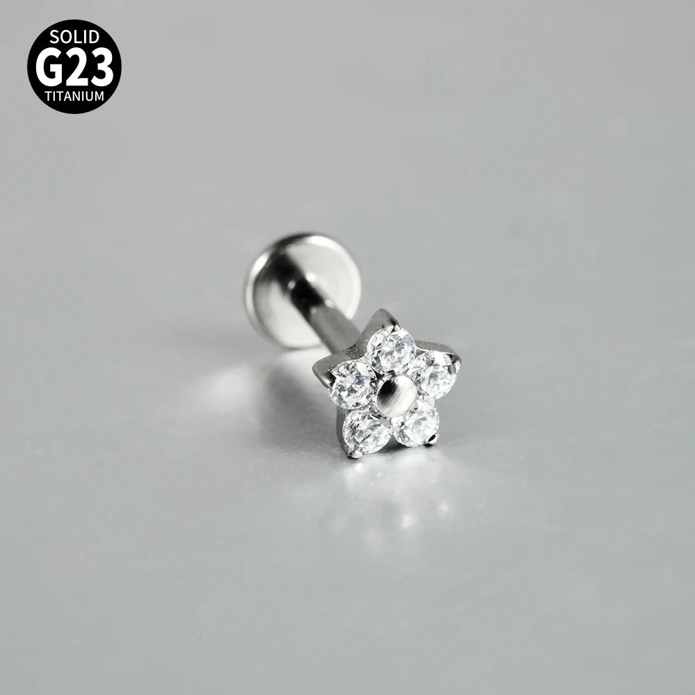 Boucle d'oreille Piercing Fleur en Titane G23 – Brillance Délicate et Confort