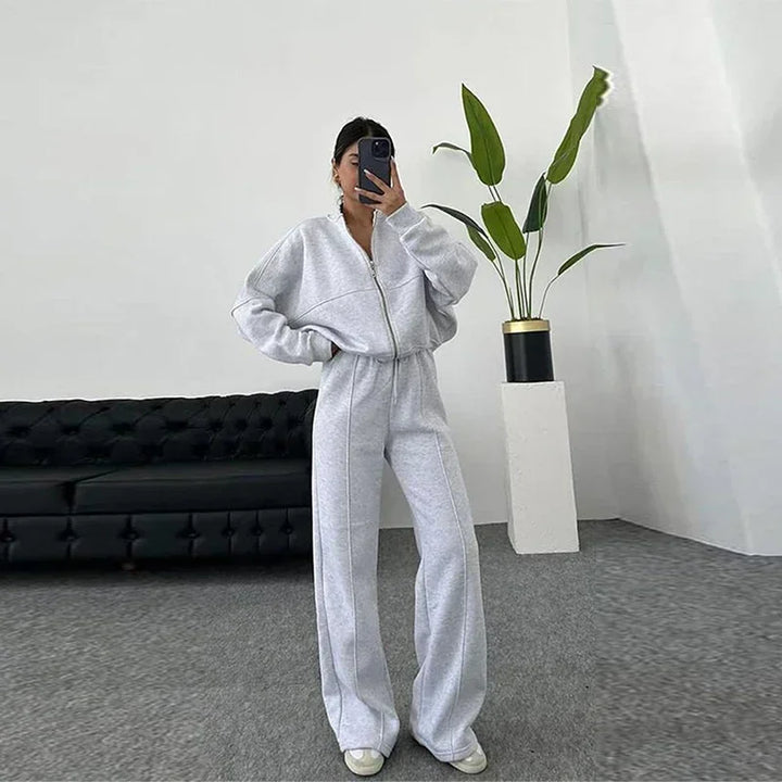 Ensemble sweat-shirt et pantalon pour femmes, décontracté, fermeture éclair, col rond, ample, à lacets, taille élastique, costumes, vêtements d'extérieur solides, printemps-automne