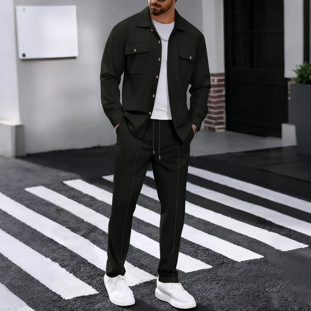 Costume décontracté pour hommes, Style de rue, couleur unie, ample, rembourré, manches longues, ensemble deux pièces, vêtements d'extérieur à la mode, printemps automne