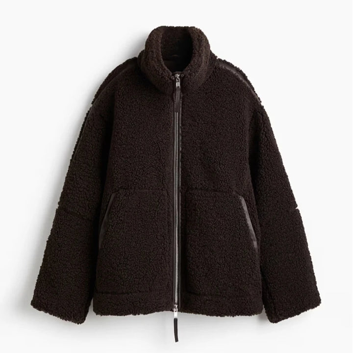 2025 automne hiver fourrure une pièce laine d'agneau femmes veste à glissière femme contraste couleur peluche manteau chaud mode dame vêtements d'extérieur