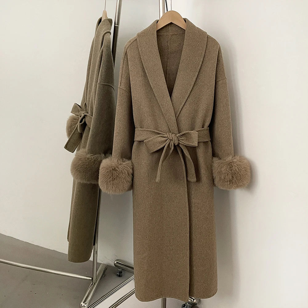 OFTBUY manteau en fausse fourrure pour femme manteau de fourrure longue avec manteau en laine et manteau de fourrure artificielle pour femmes vêtements populaires coréens pour femmes