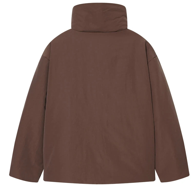 Veste d'hiver femme marron décontracté à lacets veste en coton col montant à manches longues léger rembourré veste manteau chaud dames