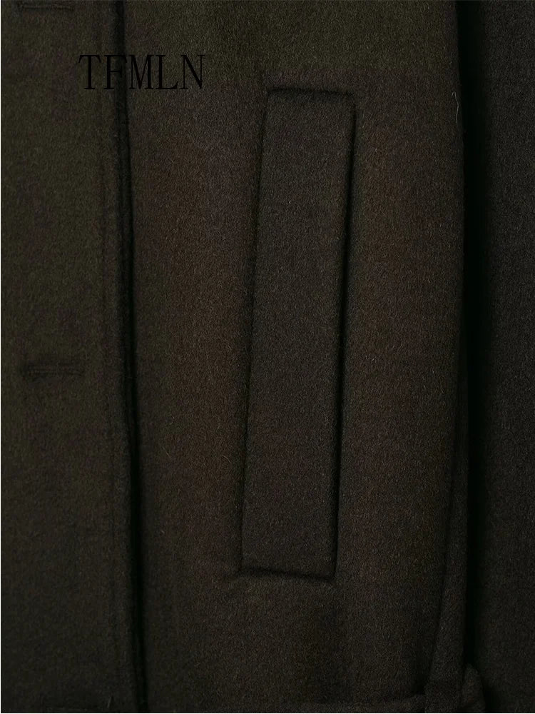 TFMLN femmes lâche fausse fourrure col vestes avec ceinture 2025 automne hiver chaud à manches longues recadrée manteaux rétro haute rue vêtements d'extérieur