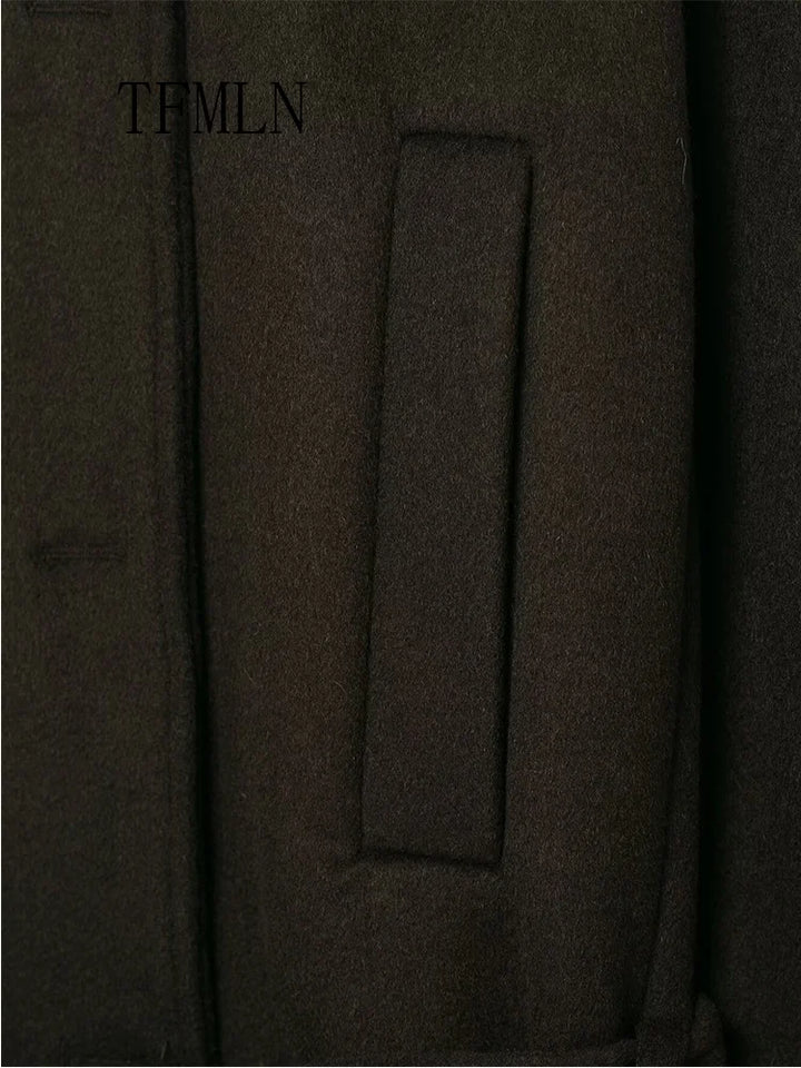 TFMLN femmes lâche fausse fourrure col vestes avec ceinture 2025 automne hiver chaud à manches longues recadrée manteaux rétro haute rue vêtements d'extérieur