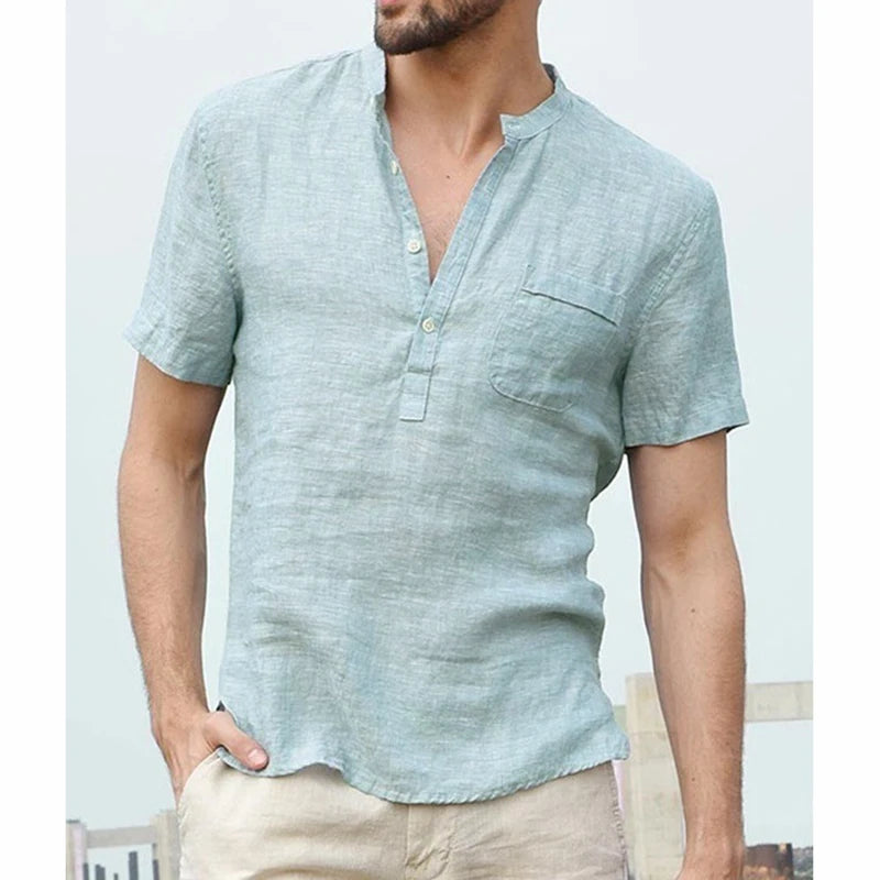 Mode Lumiére™ Chemise Henley Homme en coton et lin
