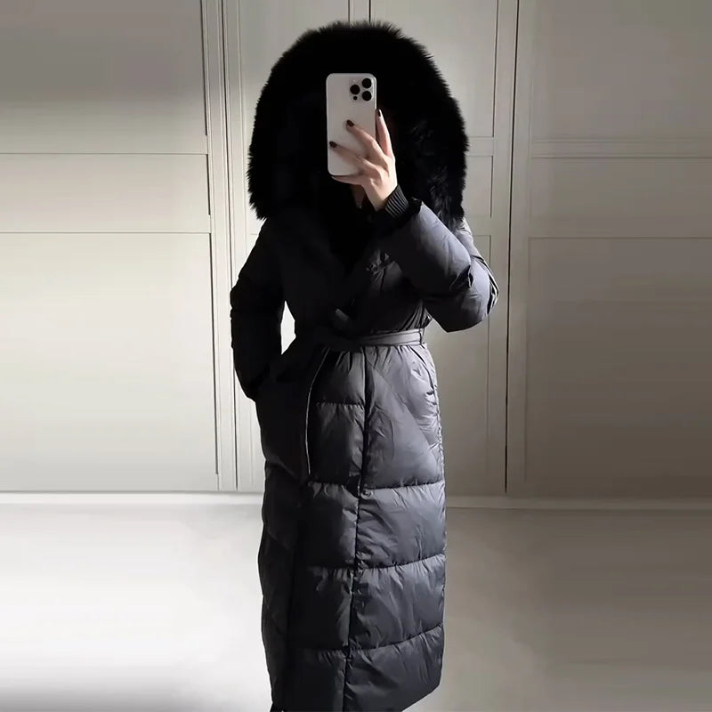 Chaud femmes gonflé matelassé à capuche Long coton manteau ample solide col montant à lacets fermeture éclair pardessus 2025 hiver dame vêtements d'extérieur