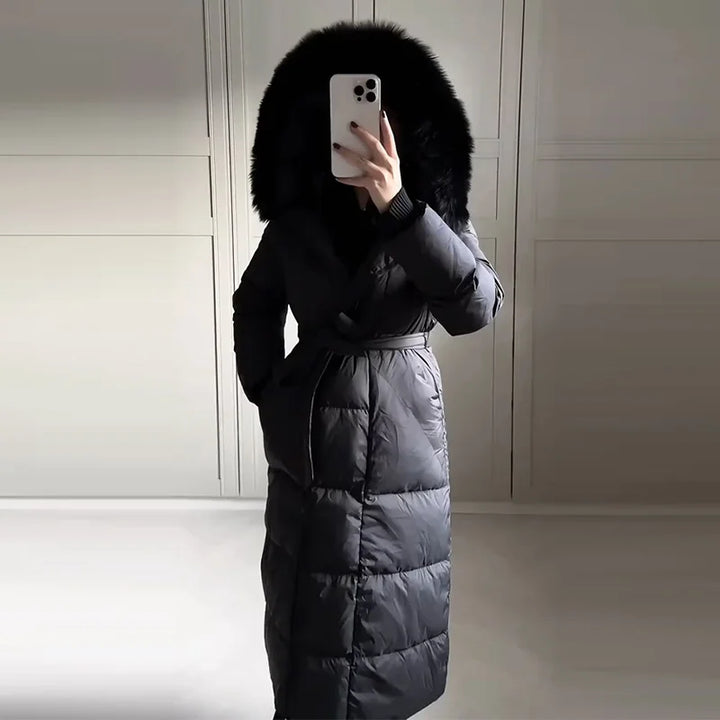 Chaud femmes gonflé matelassé à capuche Long coton manteau ample solide col montant à lacets fermeture éclair pardessus 2025 hiver dame vêtements d'extérieur