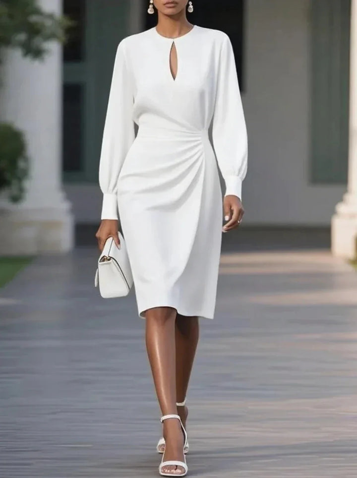 Caliora | Robe Midi Noire Manches Longues & Fronce Latérale