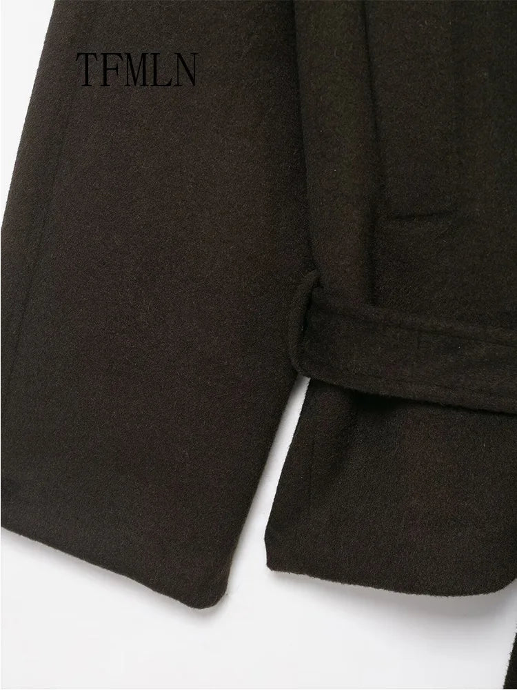 TFMLN femmes lâche fausse fourrure col vestes avec ceinture 2025 automne hiver chaud à manches longues recadrée manteaux rétro haute rue vêtements d'extérieur