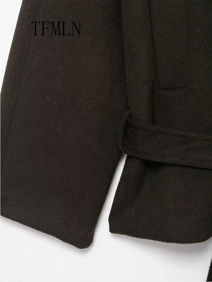 TFMLN femmes lâche fausse fourrure col vestes avec ceinture 2025 automne hiver chaud à manches longues recadrée manteaux rétro haute rue vêtements d'extérieur
