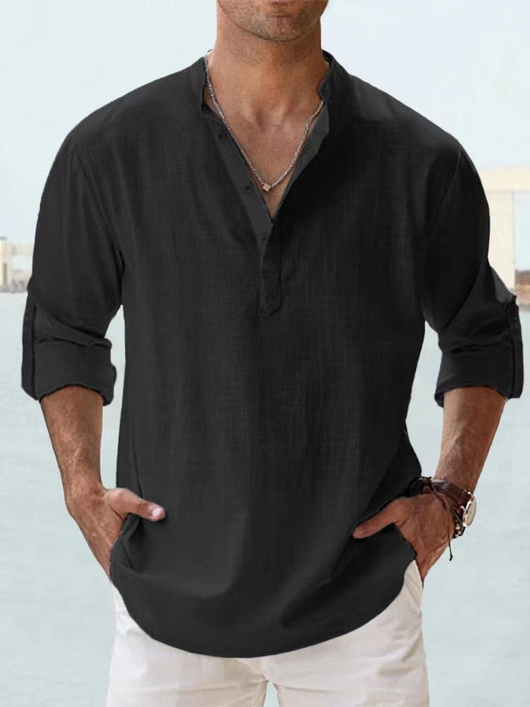 Mode Lumiere™ | Chemise Henley légère en lin pour homme