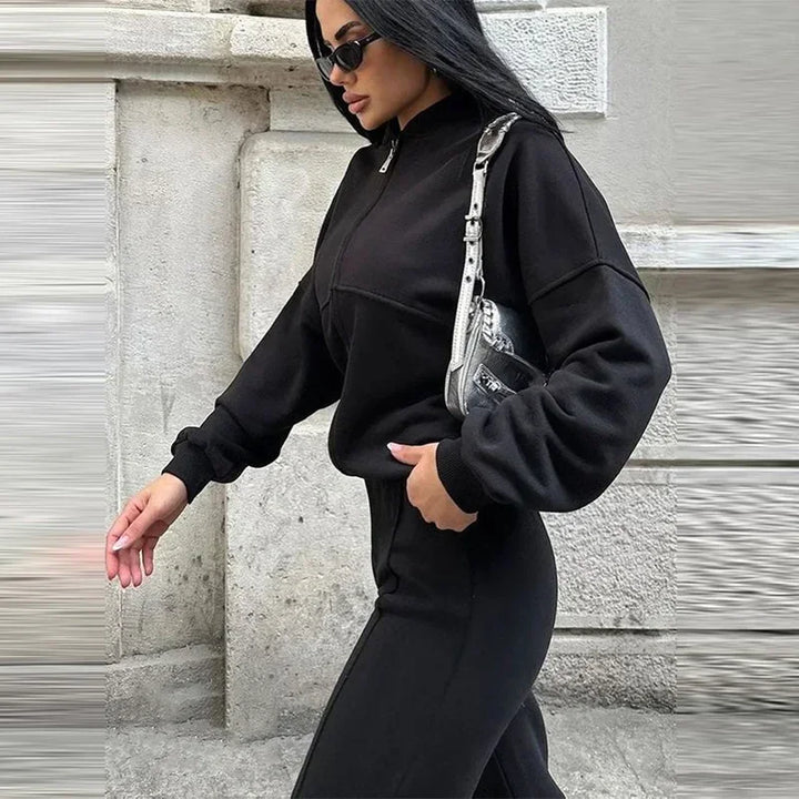 Ensemble sweat-shirt et pantalon pour femmes, décontracté, fermeture éclair, col rond, ample, à lacets, taille élastique, costumes, vêtements d'extérieur solides, printemps-automne