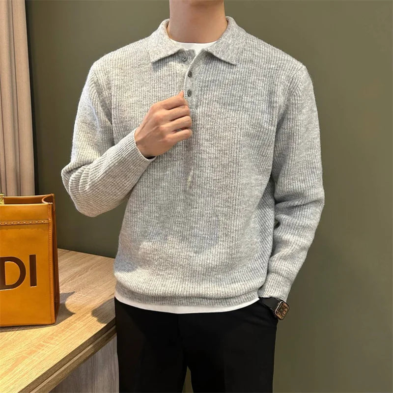 Hommes pull Polo mâle pull pull solide épaissir automne hiver grande taille 3XL 4XL corée japon mode vêtements hommes tricots