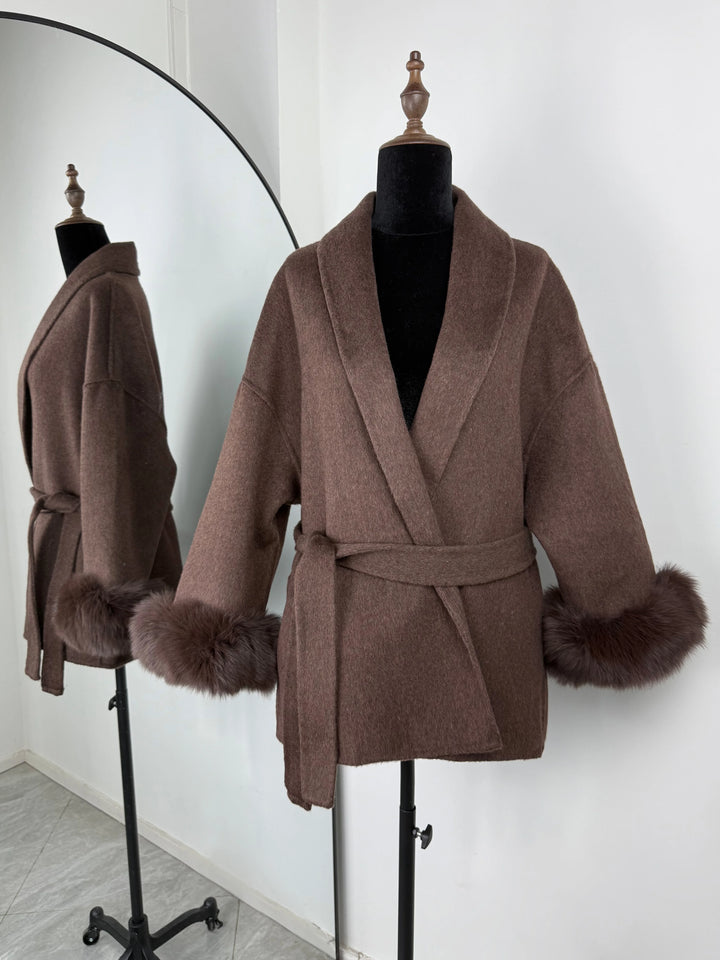 TARUXY fourrure de renard laine manteaux femmes manteau court bureau dame amovible élégant Double face laine pardessus 2025 nouvelle veste Cardigan